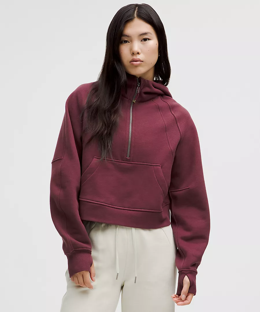 LULULEMON WOMEN'S SCUBA OVERSIZED 1/2 ZIP - WINE BERRY XS/S