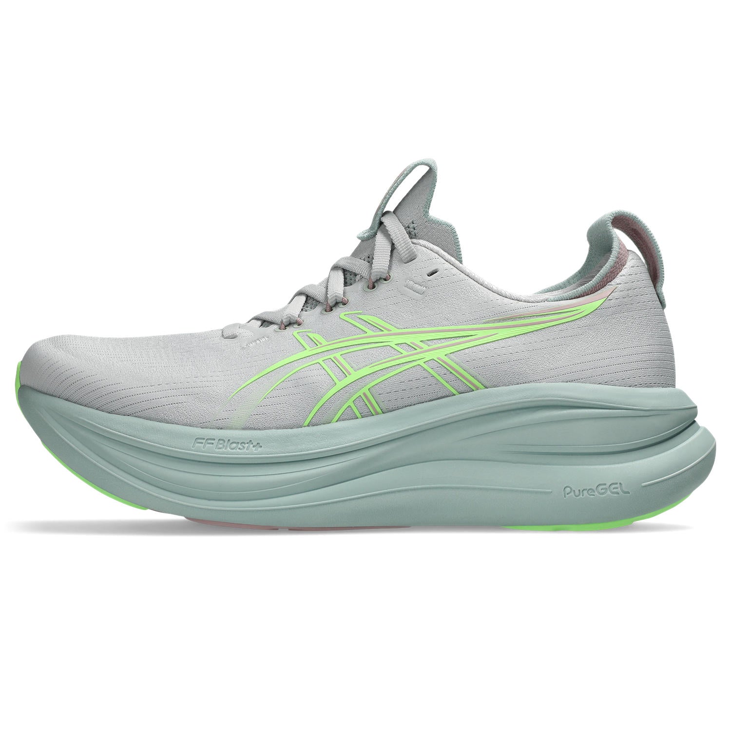 ASICS WOMEN'S NIMBUS 28 - B - CLOUD GREY/ILLUMINATE GREEN