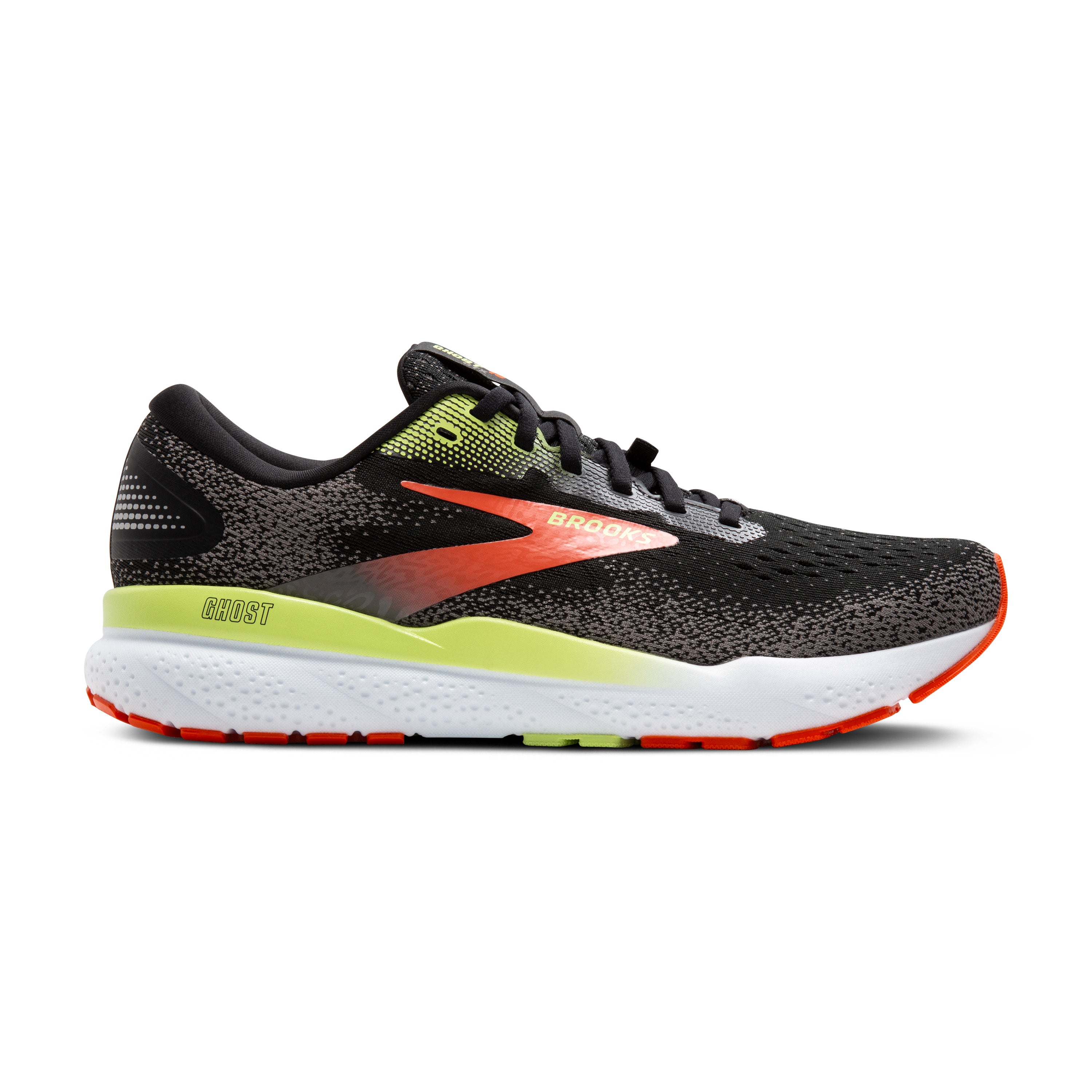 BROOKS MEN'S GHOST 16 GTX - D - 049 BLACK/MANDARIN RED/GREEN 7.0