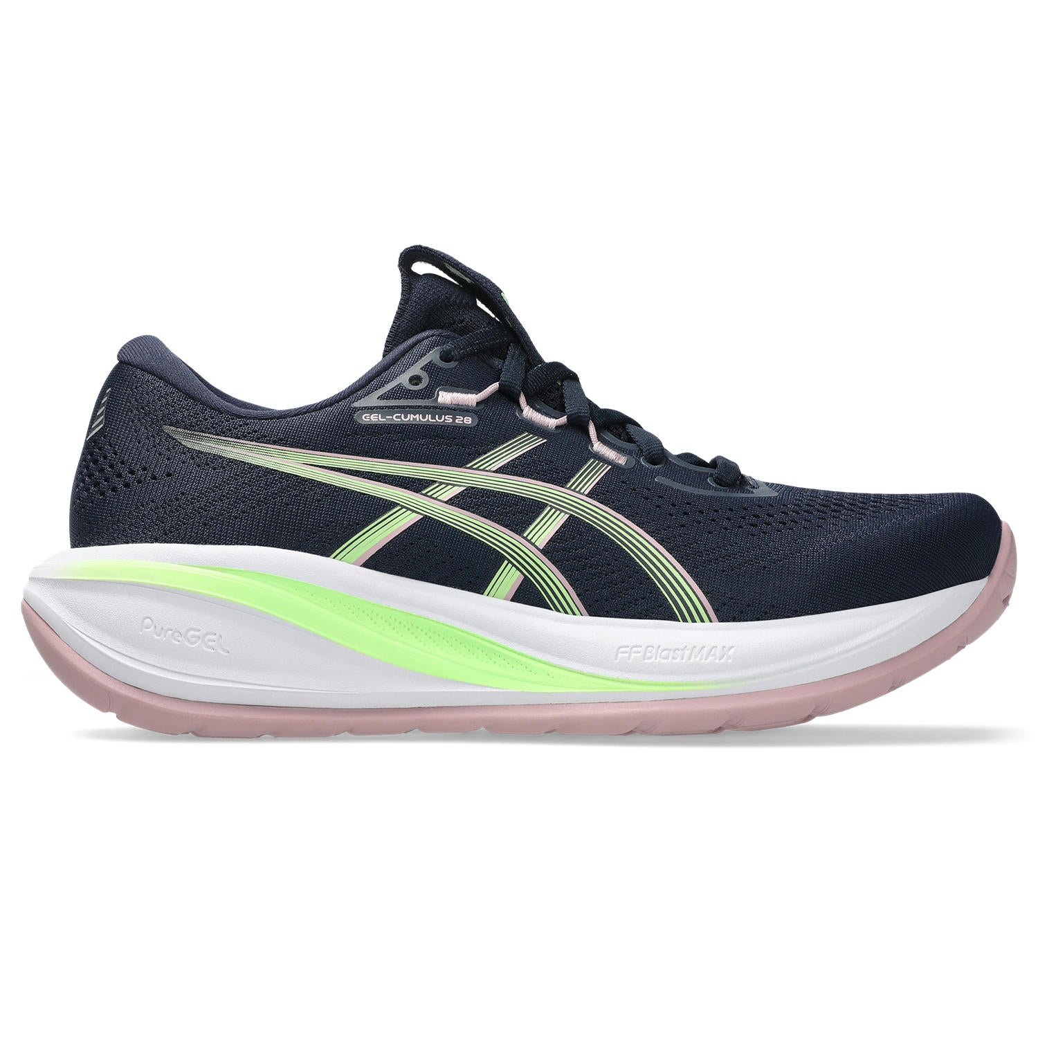 ASICS WOMEN'S CUMULUS 28 - B - MIDNIGHT/ILLUMINATE GREEN 5.0