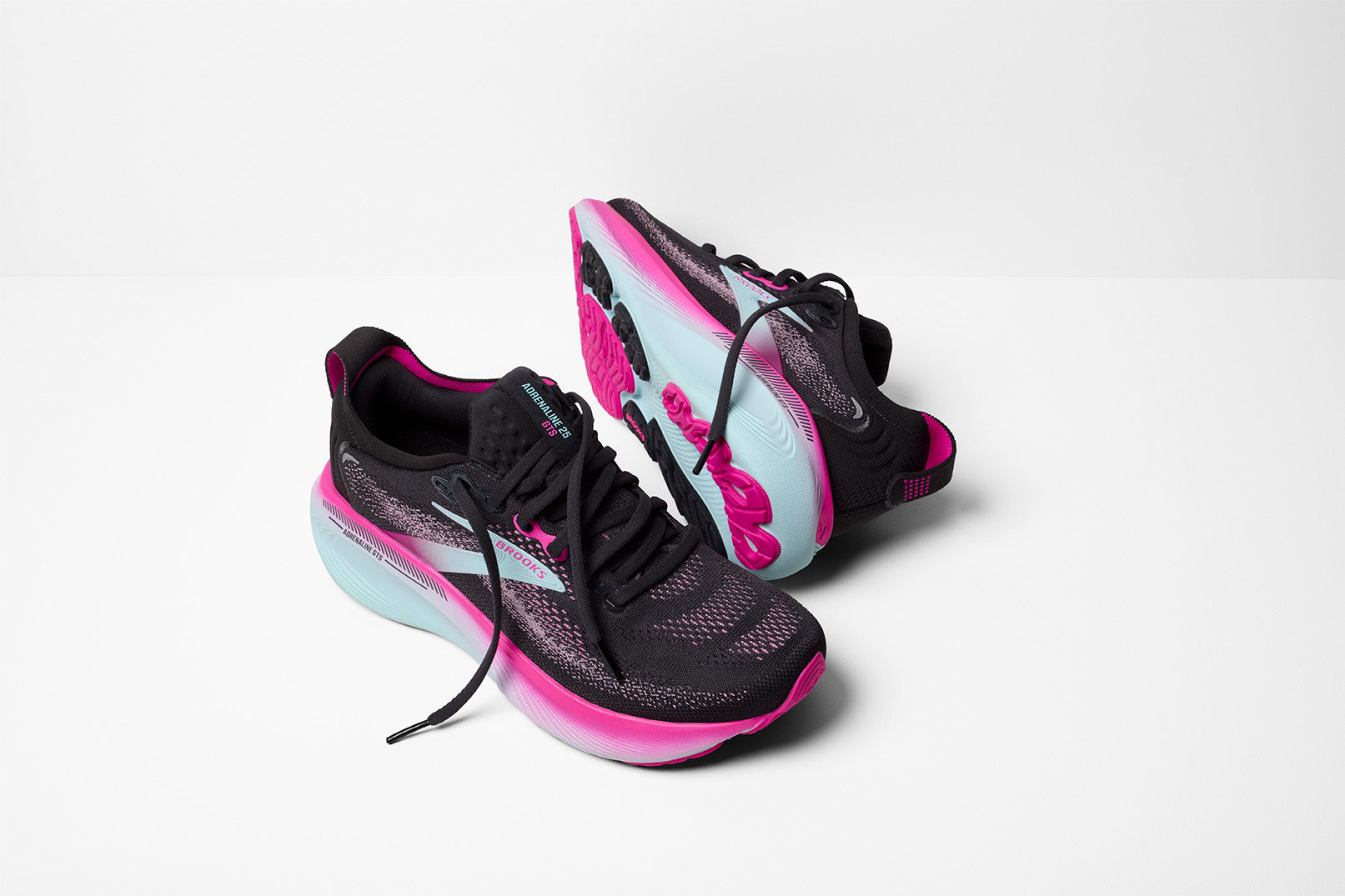 BROOKS WOMEN'S ADRENALINE GTS 25 - B - BLACK/CYBER PINK/ICED AQUA