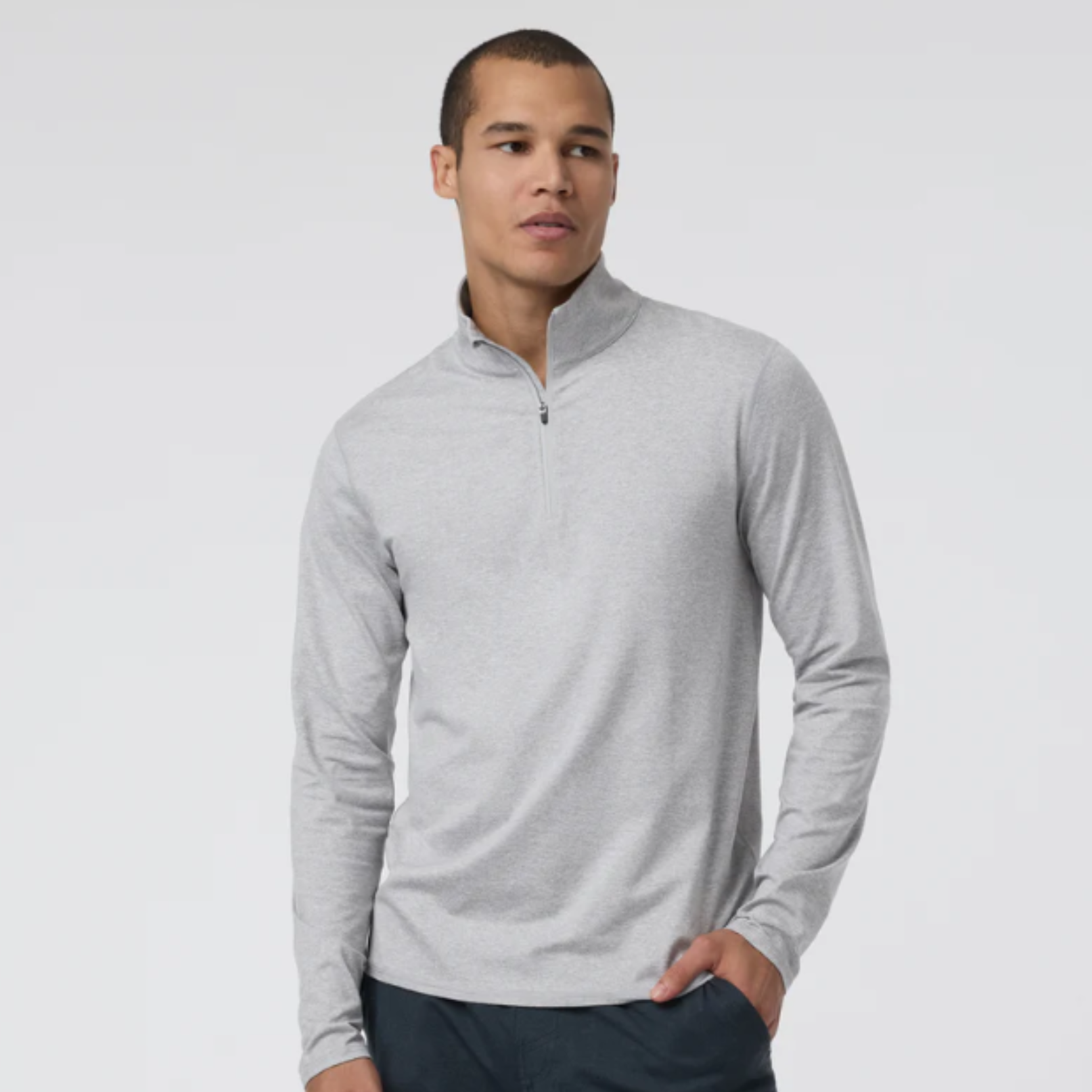 VUORI MEN'S PONTO 1/2 ZIP MOCK NECK - LIGHT HEATHER GREY S