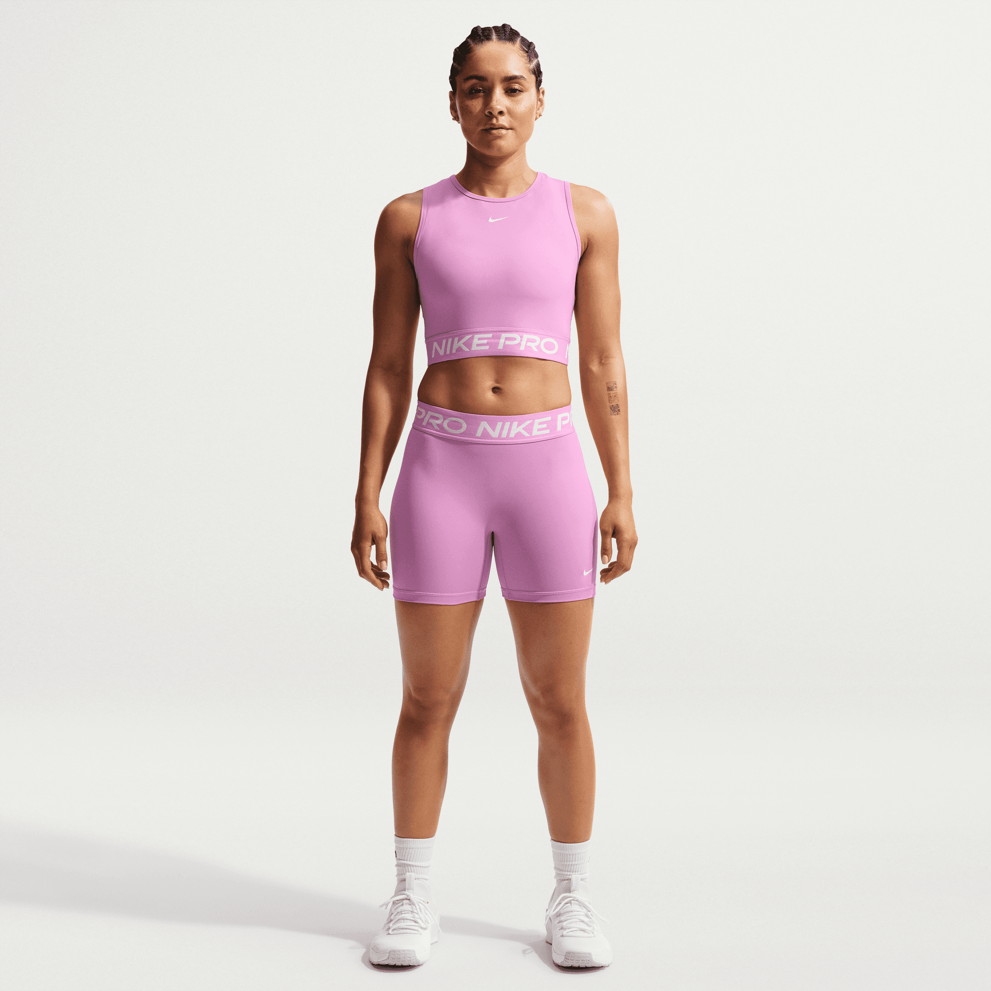 NIKE WOMEN'S PRO DRI-FIT CROPPED TANK - MAGENTA/WHITE