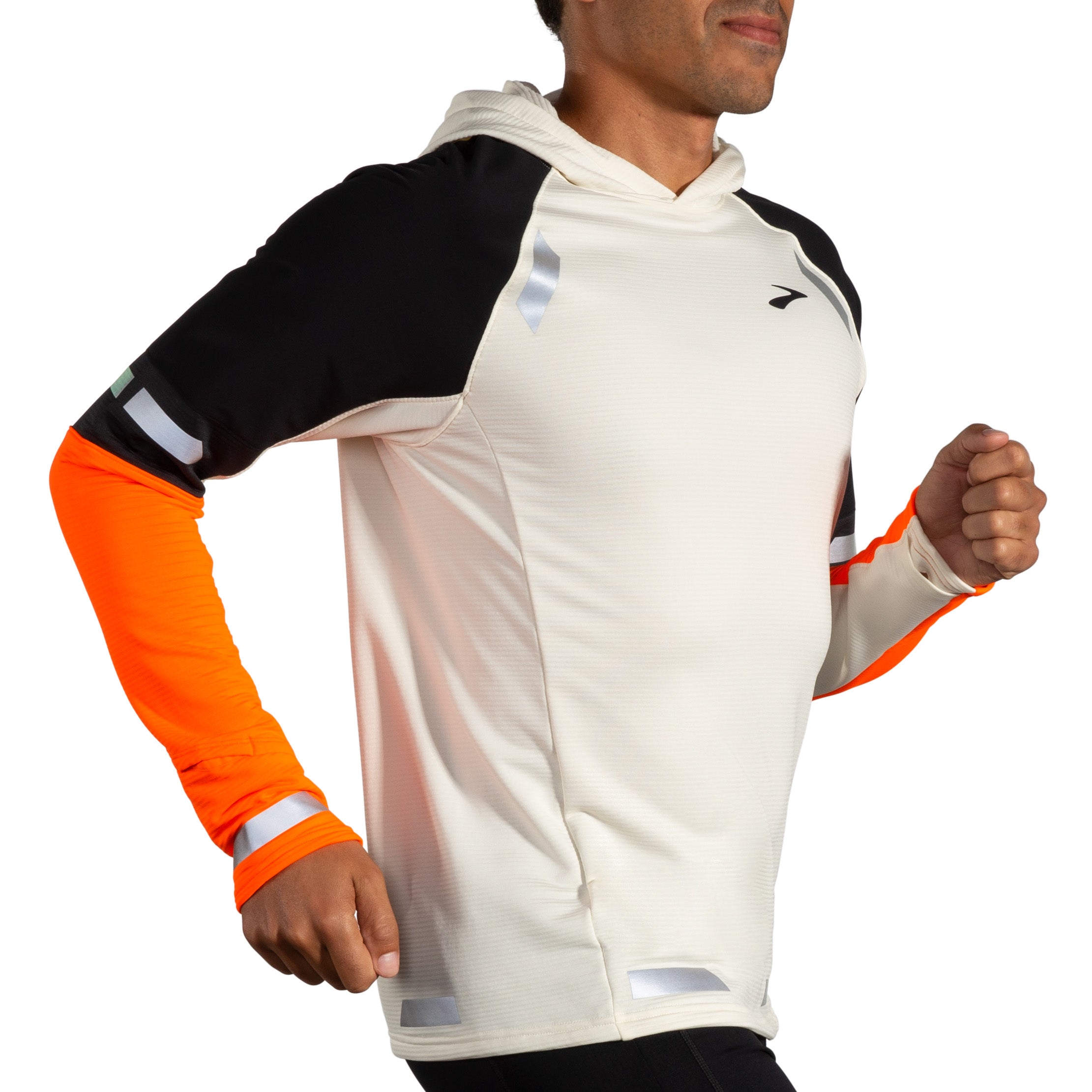 BROOKS MEN'S RUN VISIBLE HOODIE 2.0 - 167 ECRU/FLUORO FLASH/BLACK XS