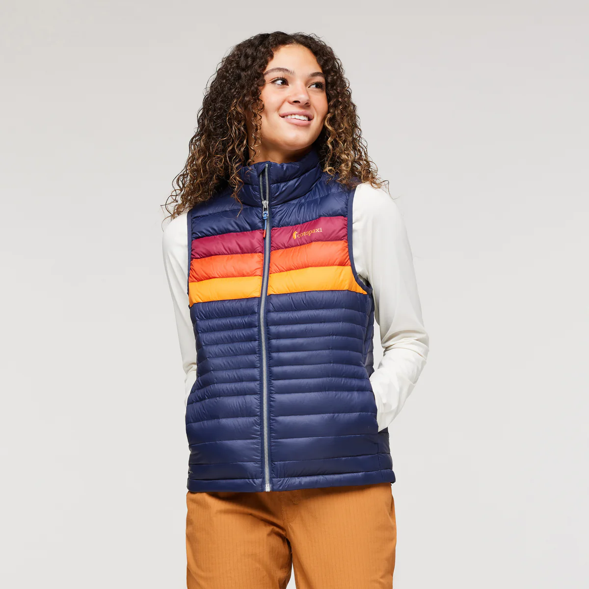COTOPAXI WOMEN'S FUEGO DOWN VEST - MARITIME & RASPBERRY STRIPES - CLEARANCE XS