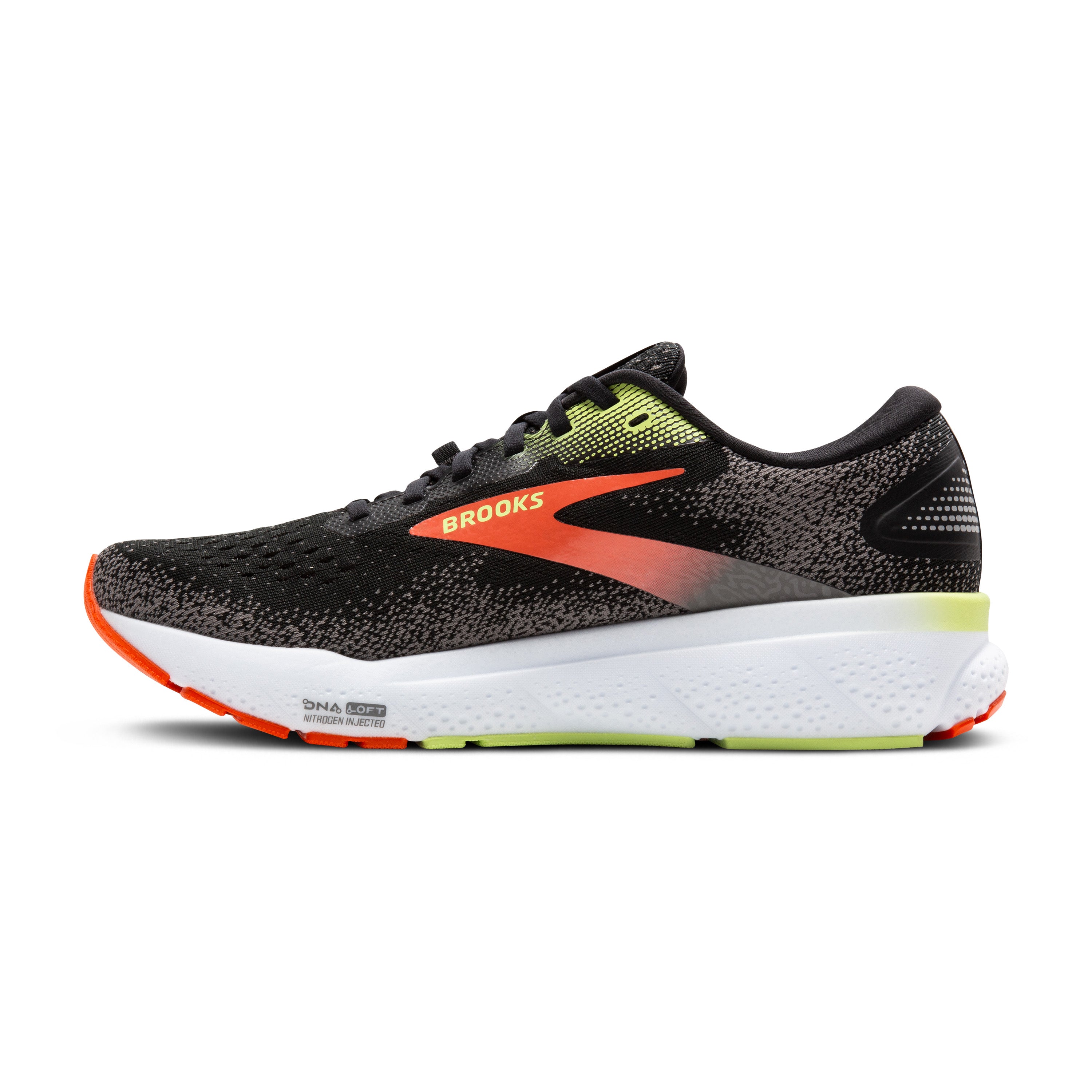 BROOKS MEN'S GHOST 16 GTX - D - 049 BLACK/MANDARIN RED/GREEN 