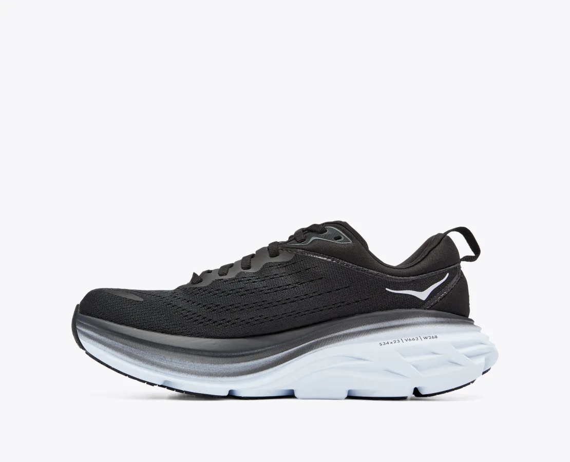 HOKA WOMEN'S BONDI 8 - WIDE D - BWHT BLACK/WHITE 