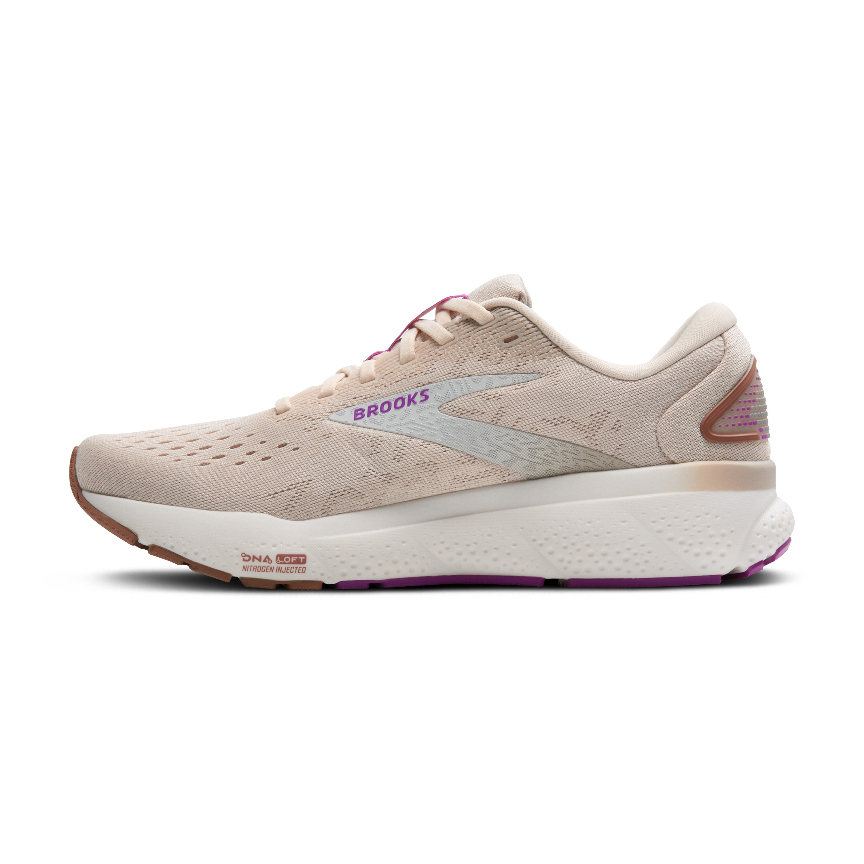 BROOKS WOMEN'S GHOST 16 - B - 251 ALMOND PEACH/COCONUT/PURPLE