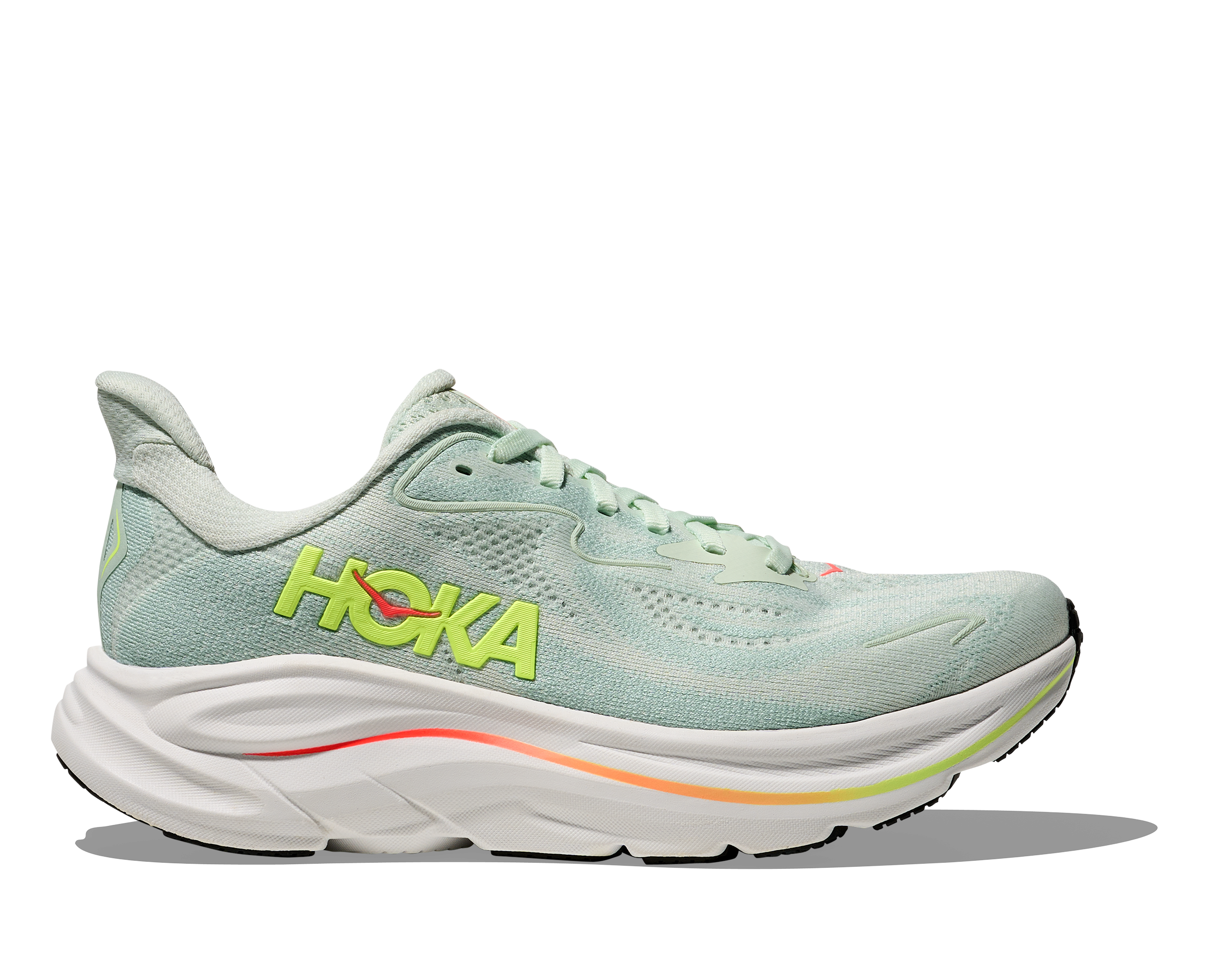 HOKA WOMEN'S CLIFTON 10 - WIDE D - SEA GLASS/NEON FLAME 5.0