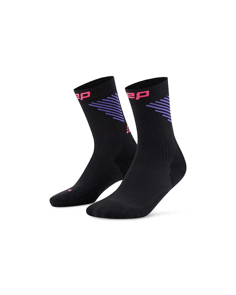 CEP CORE RUN VERTICAL MID CUT SOCKS BLACK/LILAC/PINK