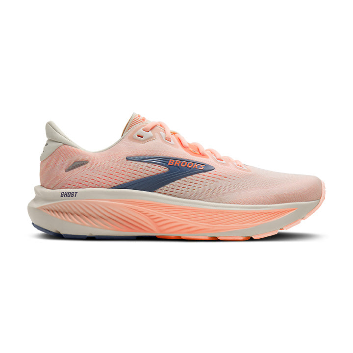 BROOKS WOMEN'S GHOST 18 - B - STAR WHITE/CYBER PEACH/GREY 5.0