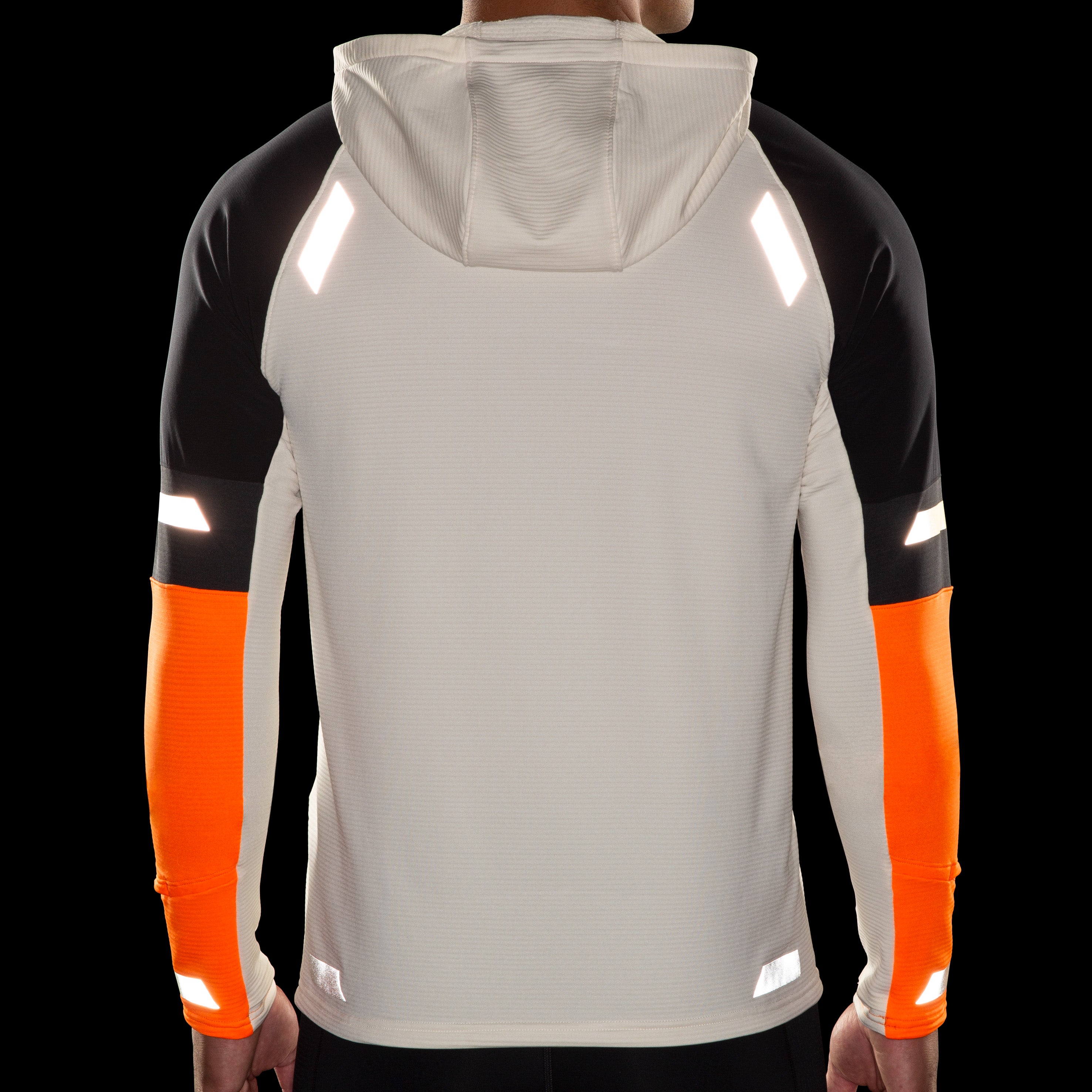 BROOKS MEN'S RUN VISIBLE HOODIE 2.0 - 167 ECRU/FLUORO FLASH/BLACK 