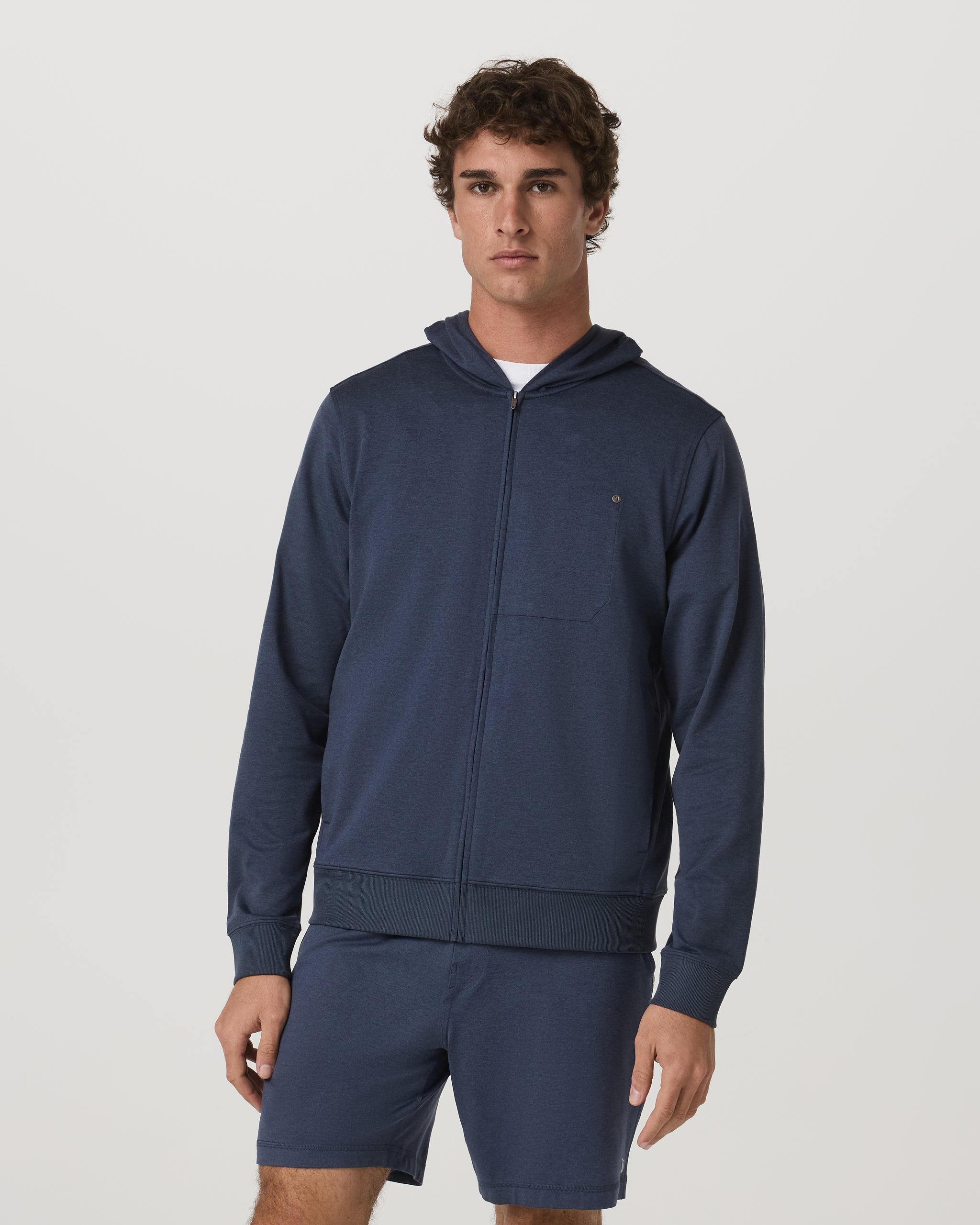 VUORI MEN'S PONTO FULL ZIP HOODIE - AZURE HEATHER S