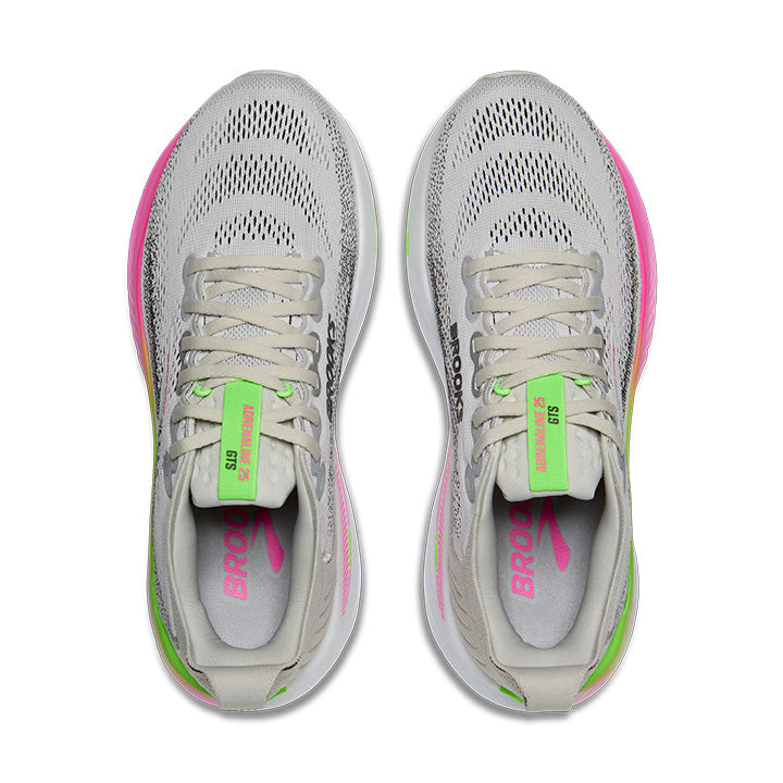 BROOKS WOMEN'S ADRENALINE GTS 25 - B - OYSTER/PINK/GREEN