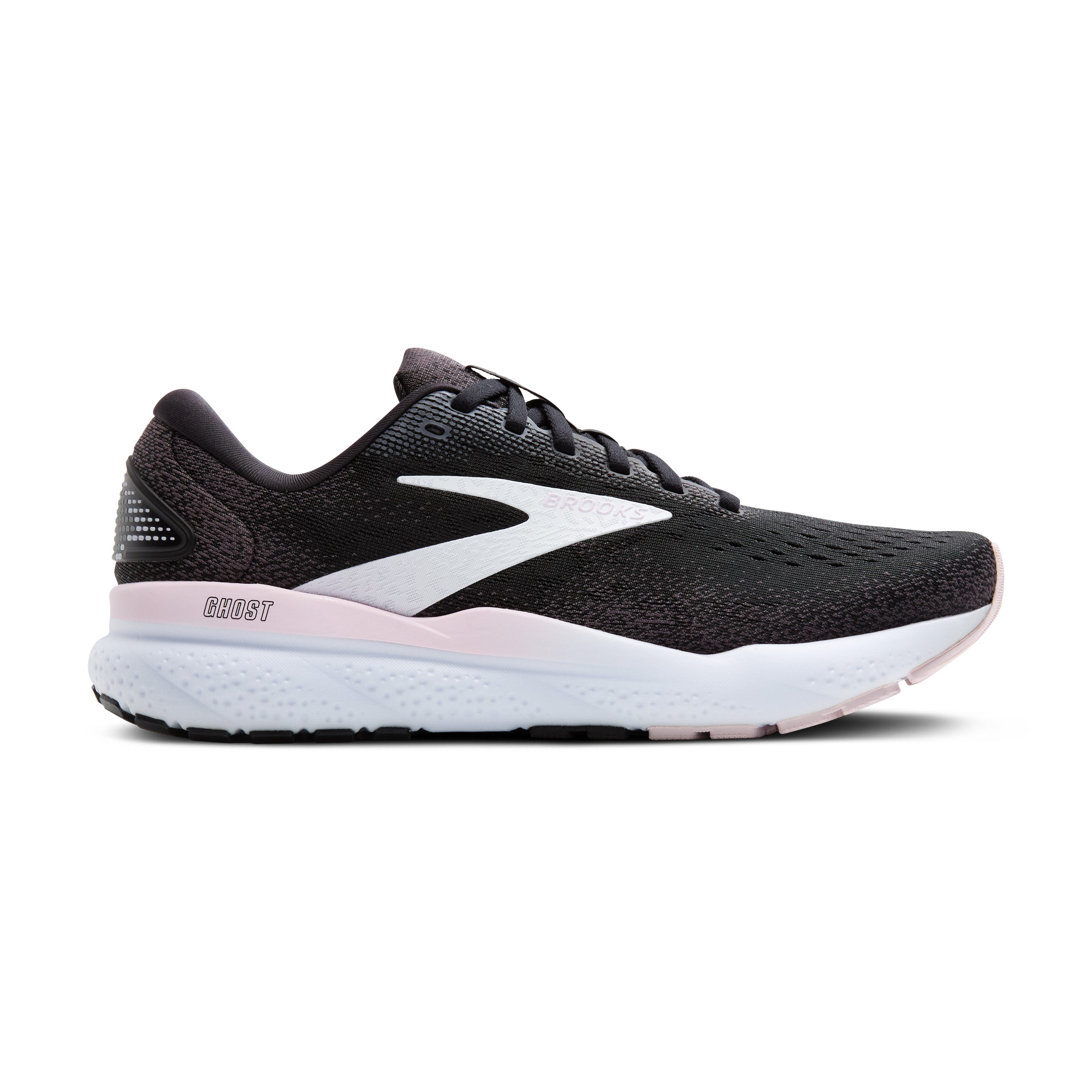 BROOKS WOMEN'S GHOST 16 - B - 077 BLACK/WHITE/ORCHID ICE 5.0