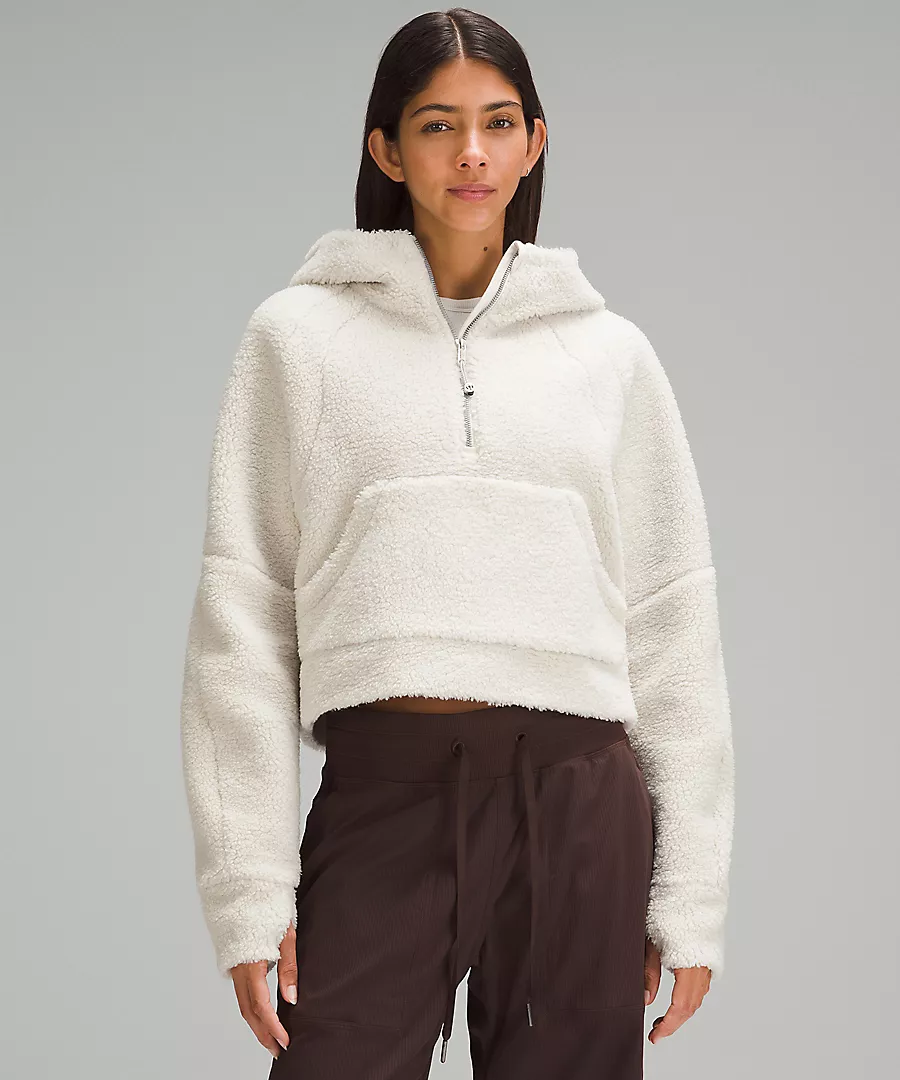 womens scuba oversized 1/2 zip hoodie fleece bone 