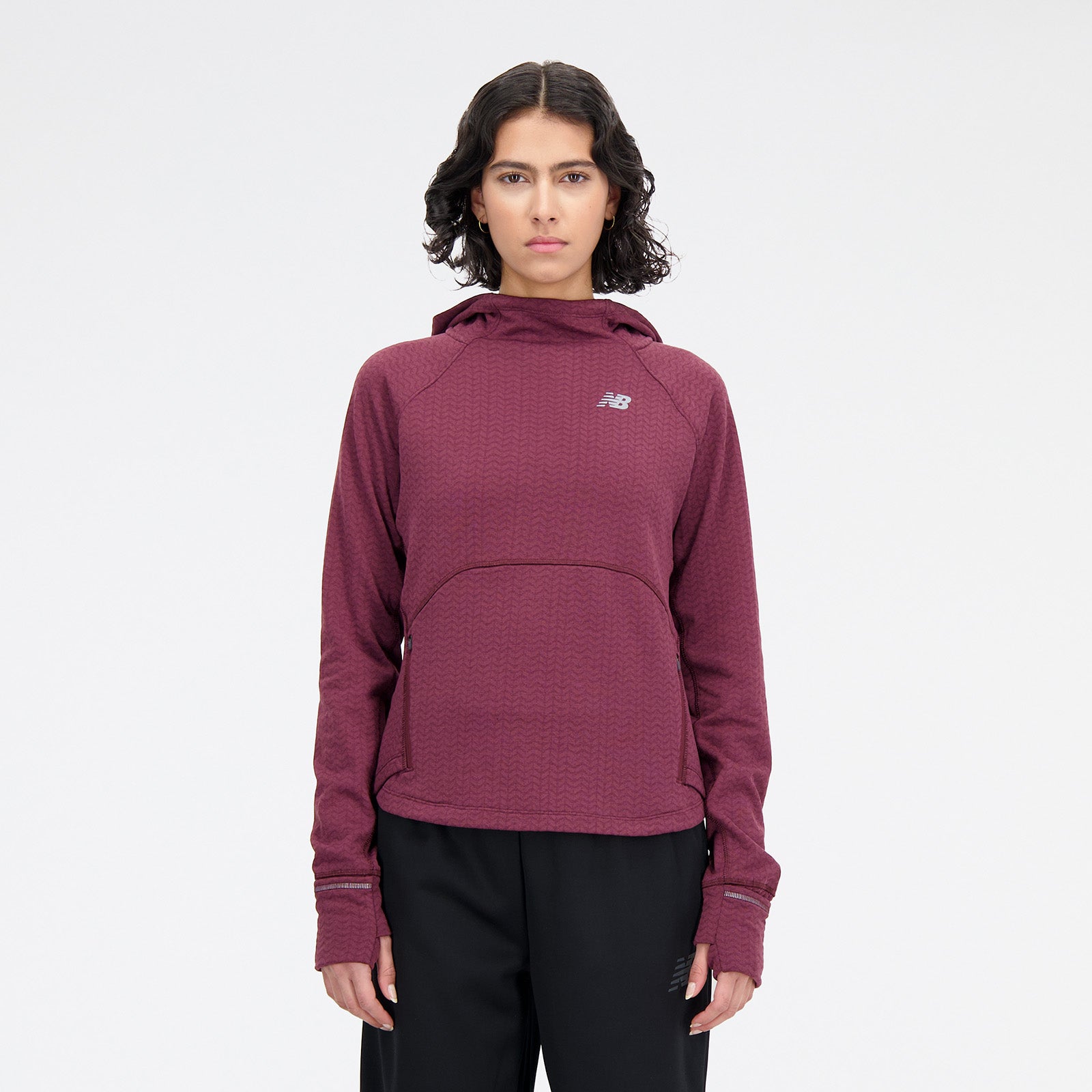 womens heat grid hoodie pullover burgundy heather 